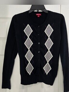 Merona Argyle Button Up Cardigan Sweater Size Small